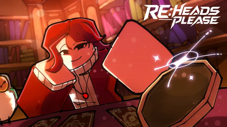 Official RE:Heads, Please! artwork of a red-haired character flipping a glowing coin